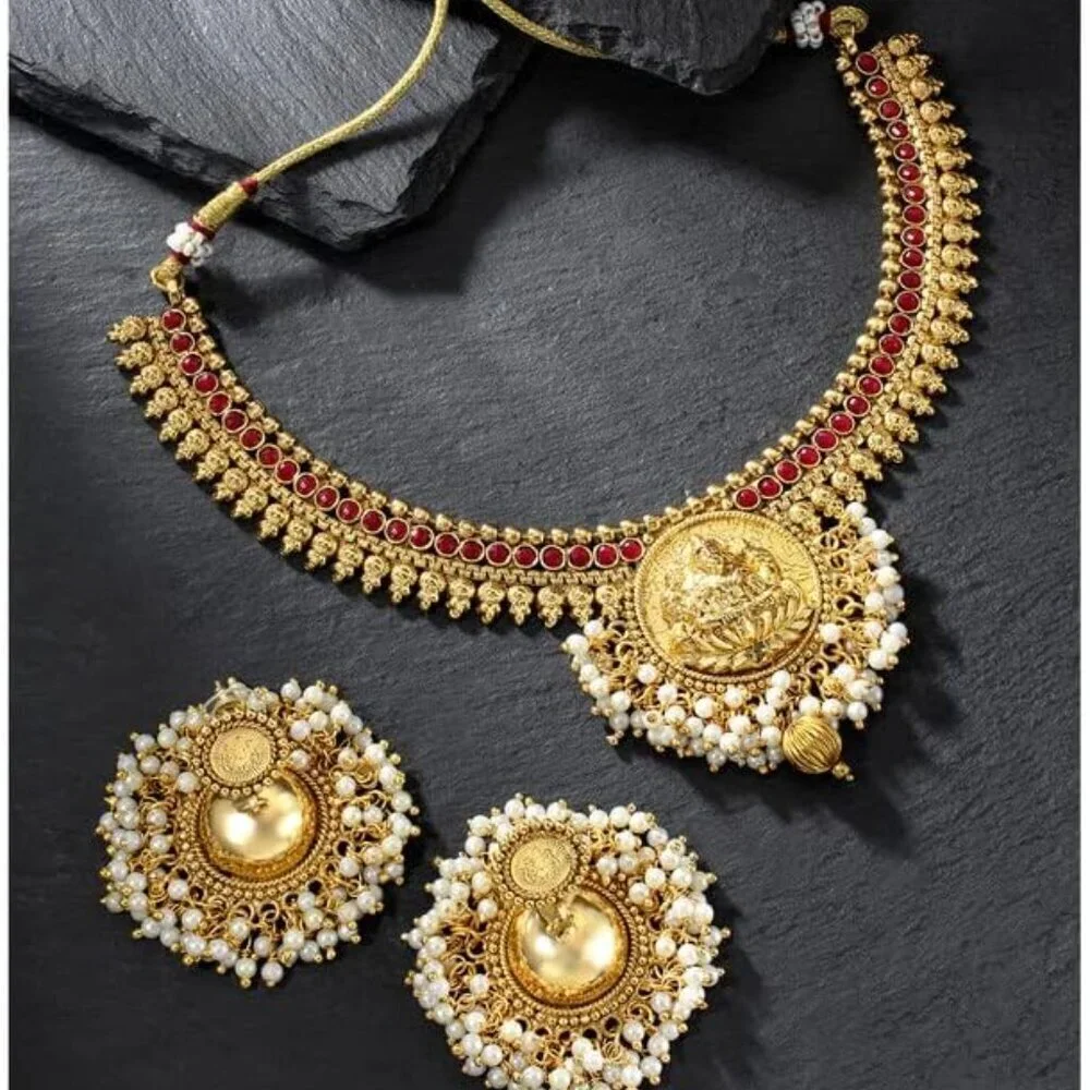 Indian Jhumka and Necklace Set Faux Stone Ethnic Wedding Jewelry Women